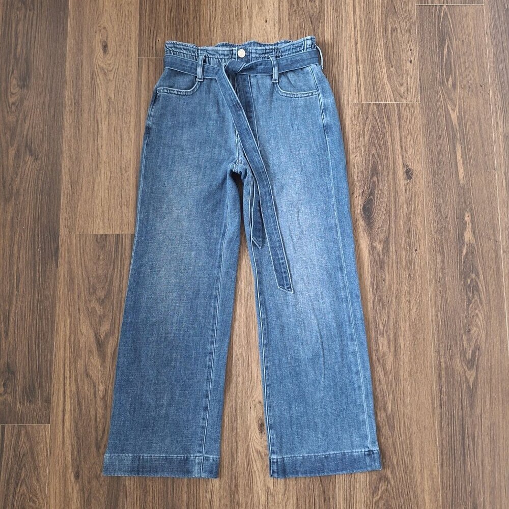 💙 J.Crew Tie Waist Wide Leg Relaxed Fit Size 26 High Rise Denim Jeans Preppy Lo